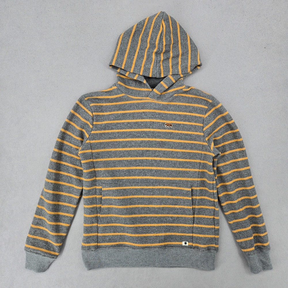 Lucky Brand Kids M Grey Orange Striped Pullover Hoodie Bear Logo Skater 4441